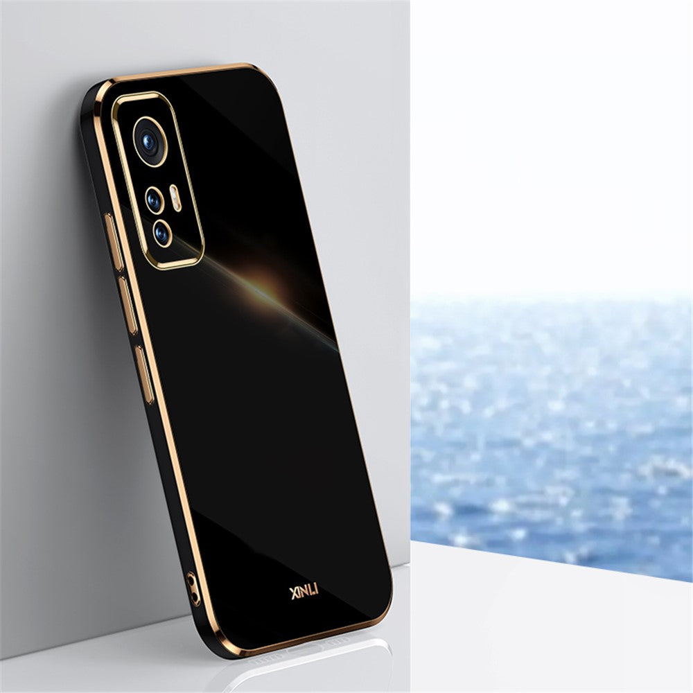 XINLI fleksibelt TPU-mobilcover til Xiaomi 12 Pro 5G/12S Pro 5G/12 Pro (Dimensity) 5G med præcis linseudskæring, stødsikkert cover og galvaniseret gylden kant