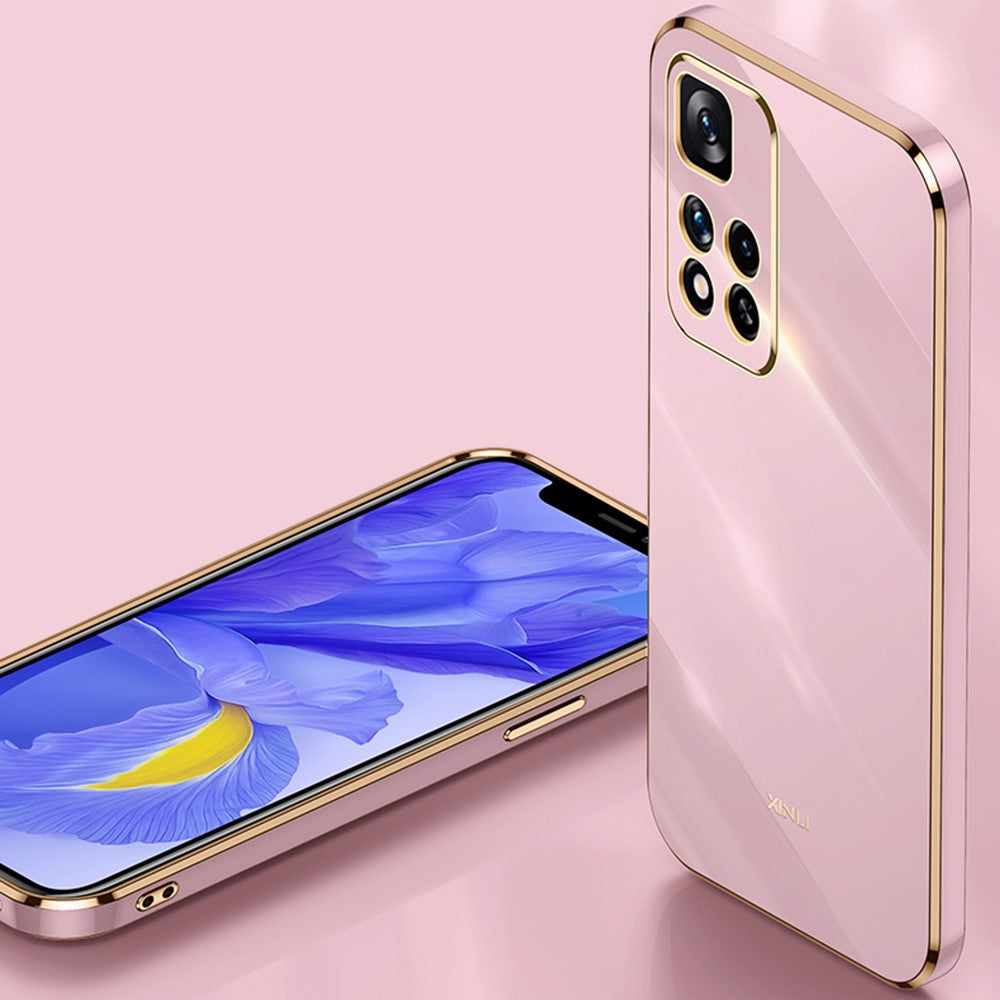 XINLI för Xiaomi Redmi Note 11 Pro 5G (Kina) (MediaTek)/Note 11 Pro+ 5G Precisionslinsutskärning TPU Smartphone Stötsäkert Skal Snyggt Galvaniserat Mobilskal med Guldkant