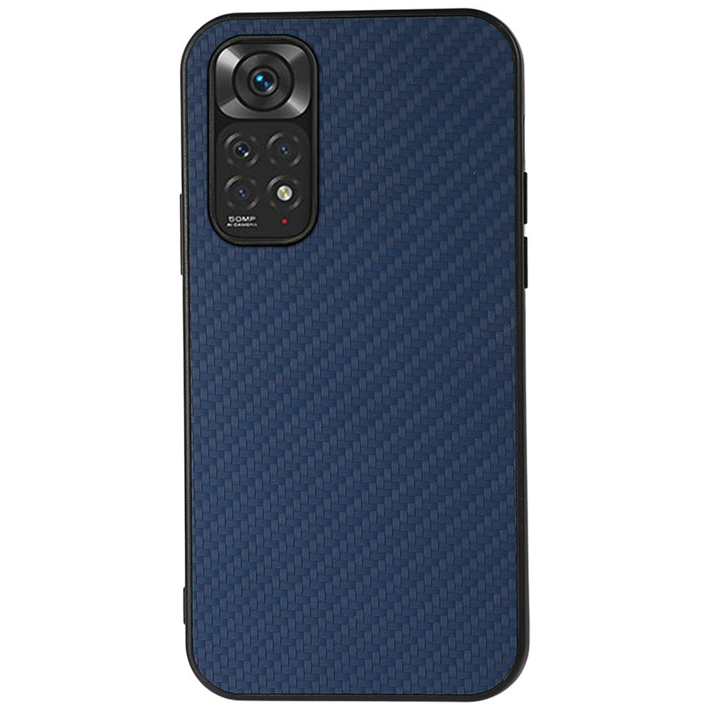 For Xiaomi Redmi Note 11 4G (Qualcomm)/Note 11S 4G Well-Protected Carbon Fiber Texture PU Leather Case Coated with Hybrid Bottom Case