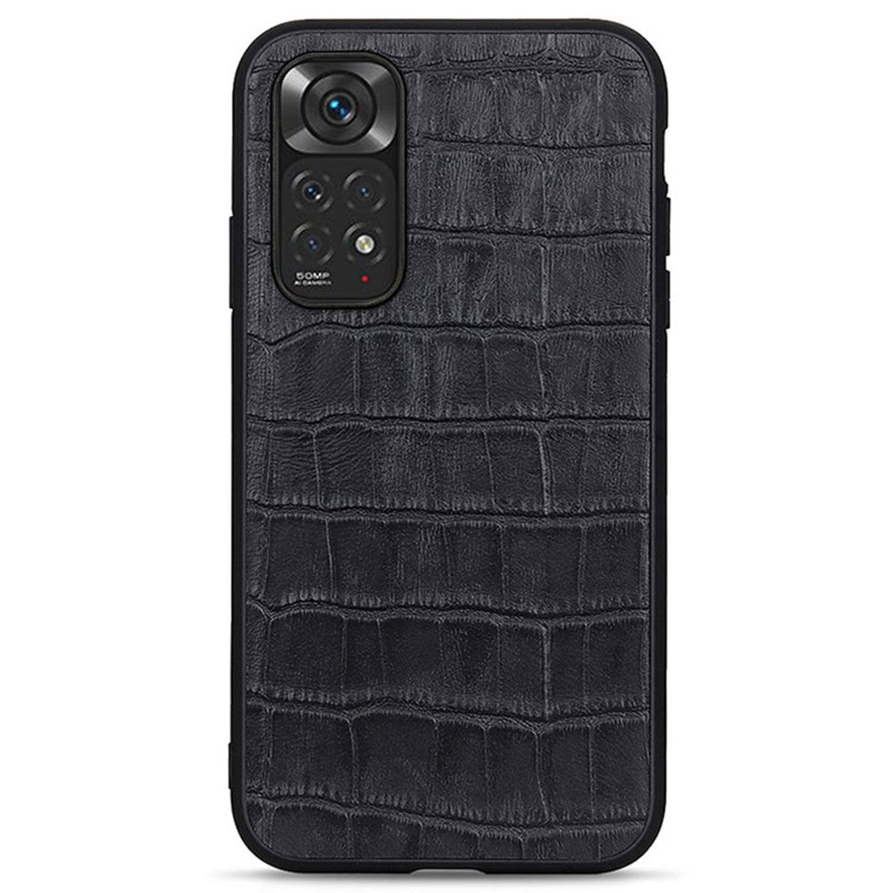 Crocodile Texture Genuine Leather Phone Case for Xiaomi Redmi Note 11 4G (Qualcomm)/Note 11S 4G, Coated PC + TPU Hybrid Case