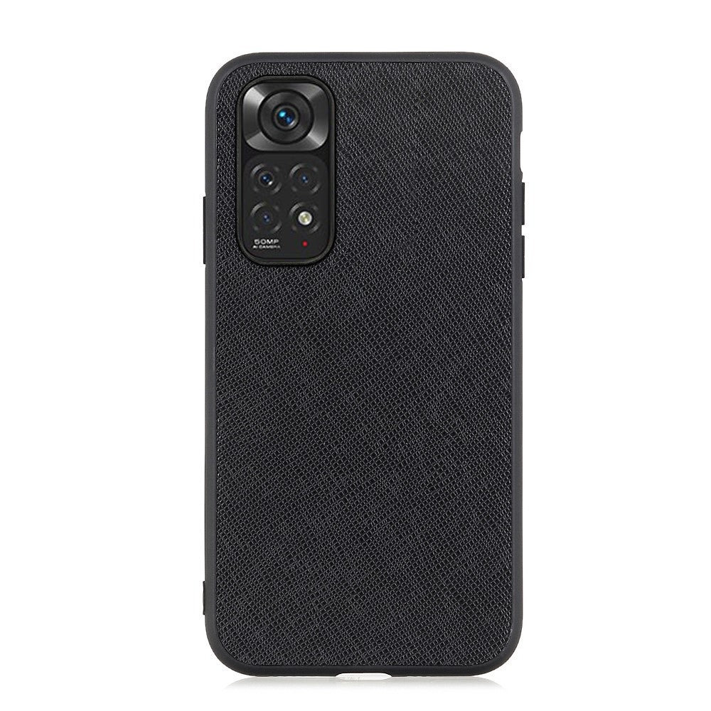 For Xiaomi Redmi Note 11S 4G / Redmi Note 11 4G (Qualcomm) Cross Texture Phone Case Genuine Leather Coated TPU + PC Hybrid Protective Cover