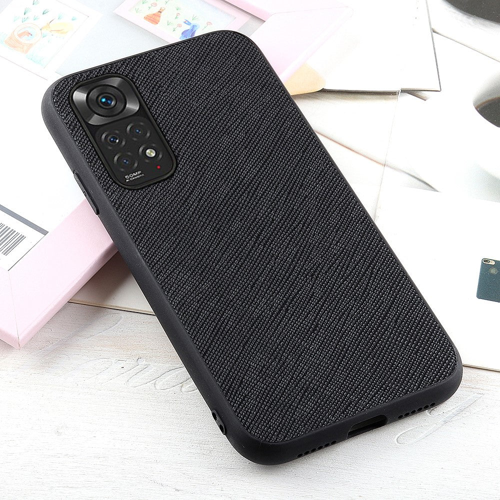 For Xiaomi Redmi Note 11S 4G / Redmi Note 11 4G (Qualcomm) Cross Texture Phone Case Genuine Leather Coated TPU + PC Hybrid Protective Cover