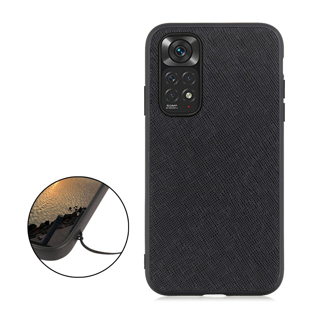 For Xiaomi Redmi Note 11S 4G / Redmi Note 11 4G (Qualcomm) Cross Texture Phone Case Genuine Leather Coated TPU + PC Hybrid Protective Cover