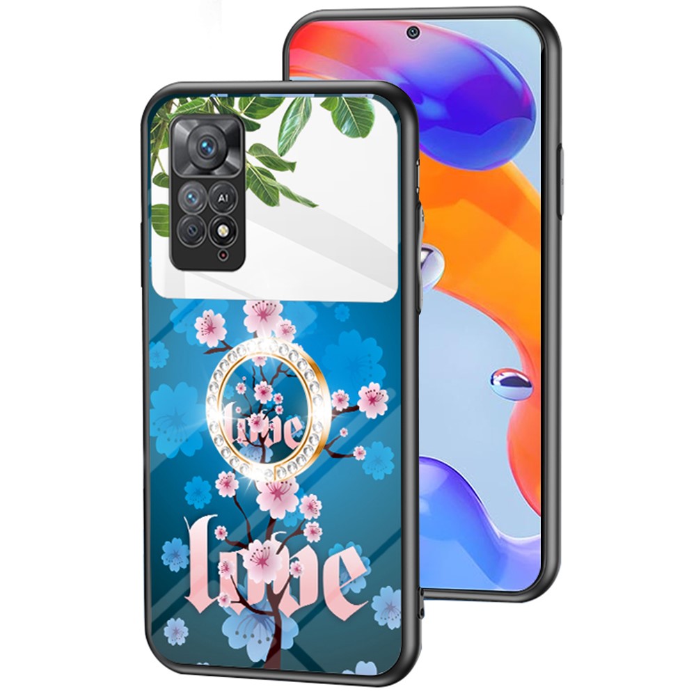 Magic Mirror Series for Xiaomi Redmi Note 11 Pro 5G (Qualcomm)/Note 11 Pro 4G (MediaTek) Flower Pattern Tempered Glass + PC + TPU Phone Case with Kickstand and Mirror