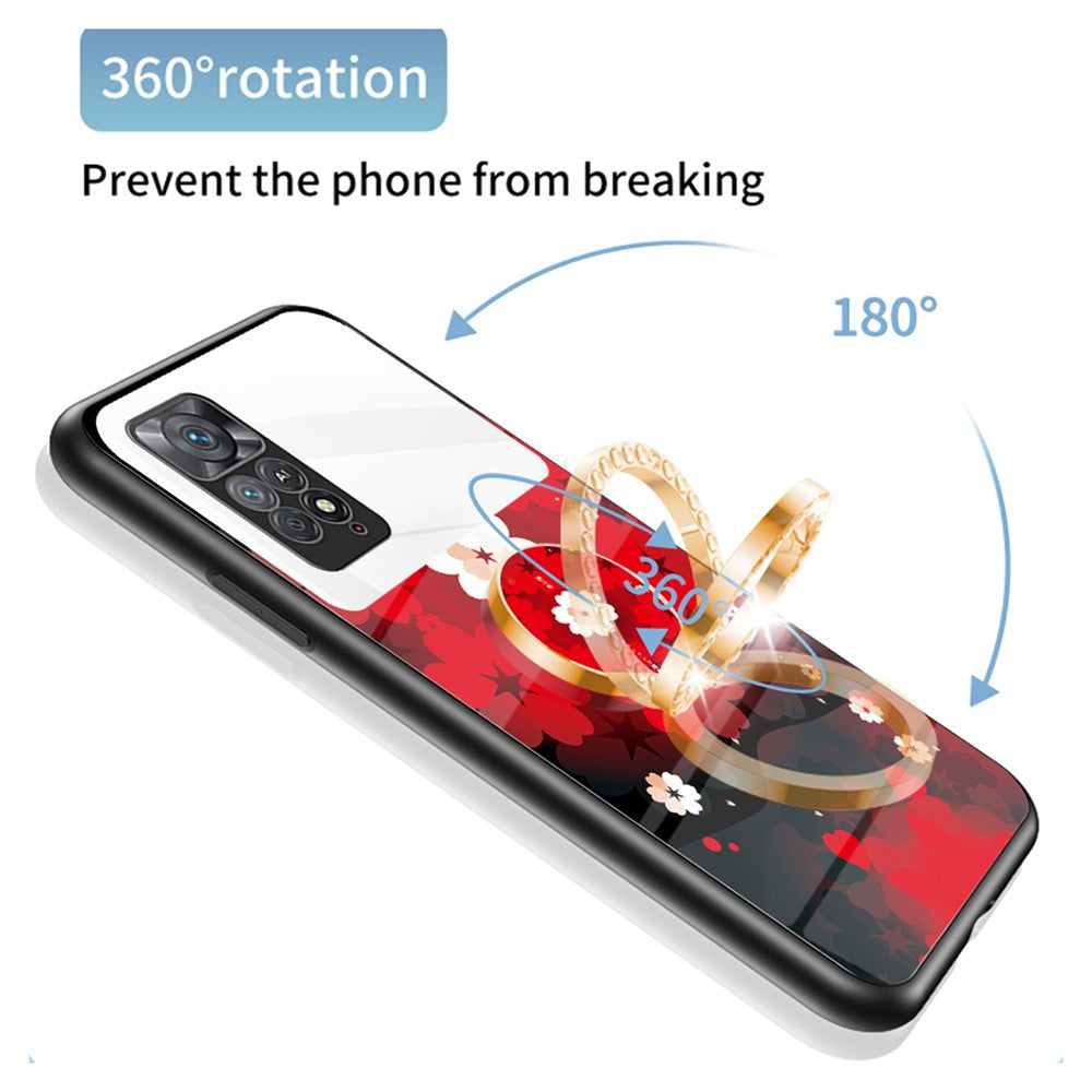 Magic Mirror Series for Xiaomi Redmi Note 11 Pro 5G (Qualcomm)/Note 11 Pro 4G (MediaTek) Flower Pattern Tempered Glass + PC + TPU Phone Case with Kickstand and Mirror