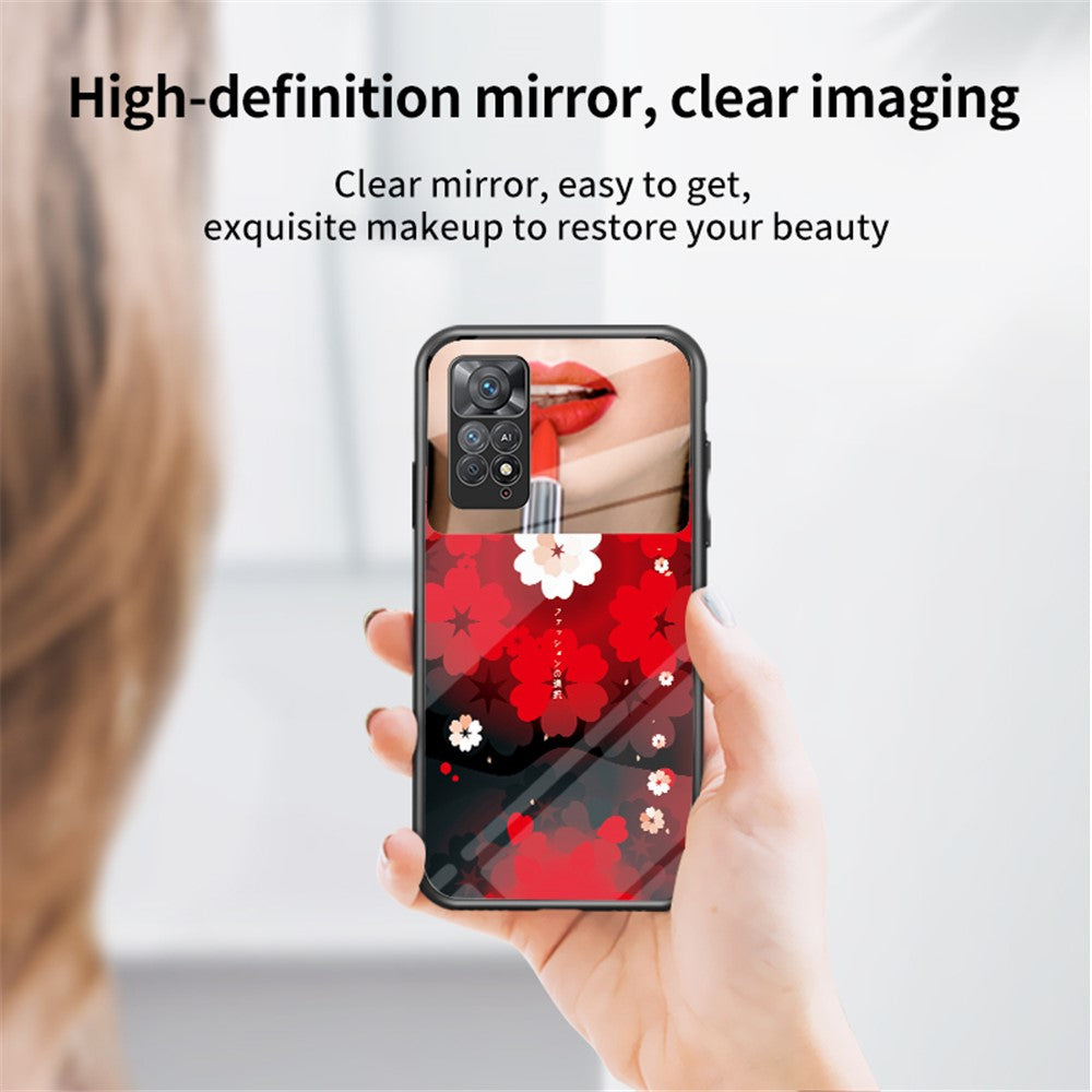 Magic Mirror Series for Xiaomi Redmi Note 11 Pro 5G (Qualcomm)/Note 11 Pro 4G (MediaTek) Flower Pattern Tempered Glass + PC + TPU Phone Case with Kickstand and Mirror