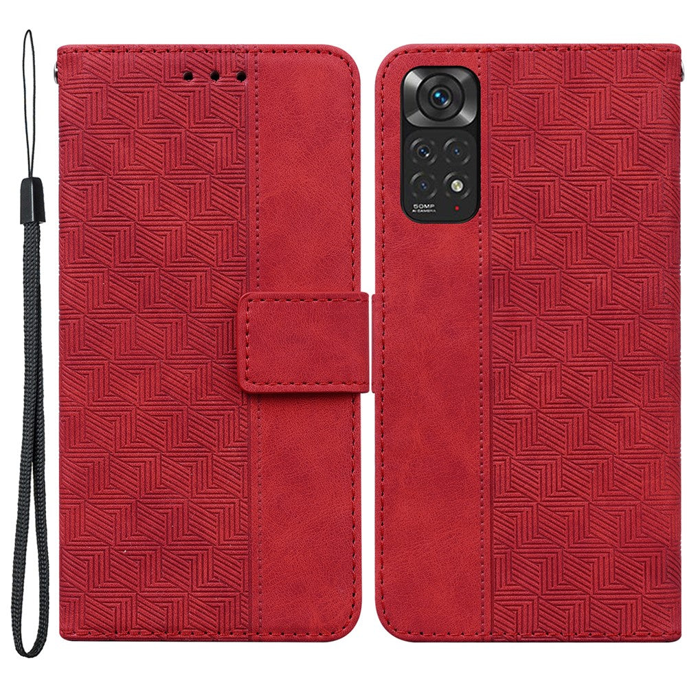 For Xiaomi Redmi Note 11 4G (Qualcomm)/Note 11S 4G Foldable Stand Imprinting Geometry PU Learher Wallet Case Magnetic Closure Cover