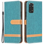 For Xiaomi Redmi Note 11 4G (Qualcomm) Jeans Cloth Texture Color Splicing Leather Cover Wallet Stand Flip Phone Case