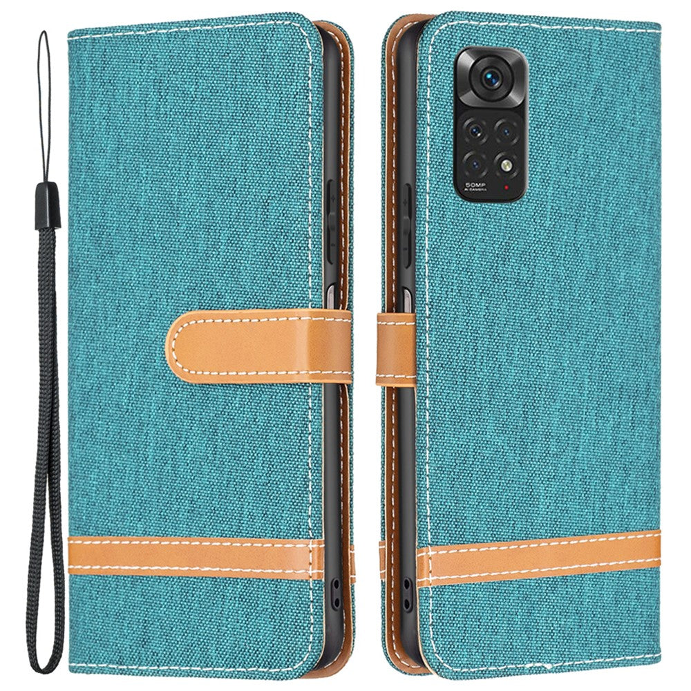 For Xiaomi Redmi Note 11 4G (Qualcomm) Jeans Cloth Texture Color Splicing Leather Cover Wallet Stand Flip Phone Case