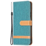 For Xiaomi Redmi Note 11 4G (Qualcomm) Jeans Cloth Texture Color Splicing Leather Cover Wallet Stand Flip Phone Case