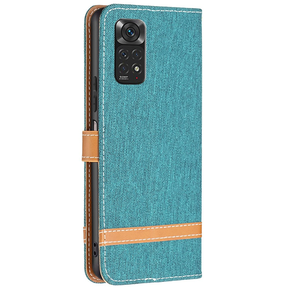 For Xiaomi Redmi Note 11 4G (Qualcomm) Jeans Cloth Texture Color Splicing Leather Cover Wallet Stand Flip Phone Case