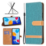 For Xiaomi Redmi Note 11 4G (Qualcomm) Jeans Cloth Texture Color Splicing Leather Cover Wallet Stand Flip Phone Case