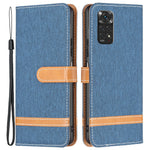 For Xiaomi Redmi Note 11 4G (Qualcomm) Jeans Cloth Texture Color Splicing Leather Cover Wallet Stand Flip Phone Case