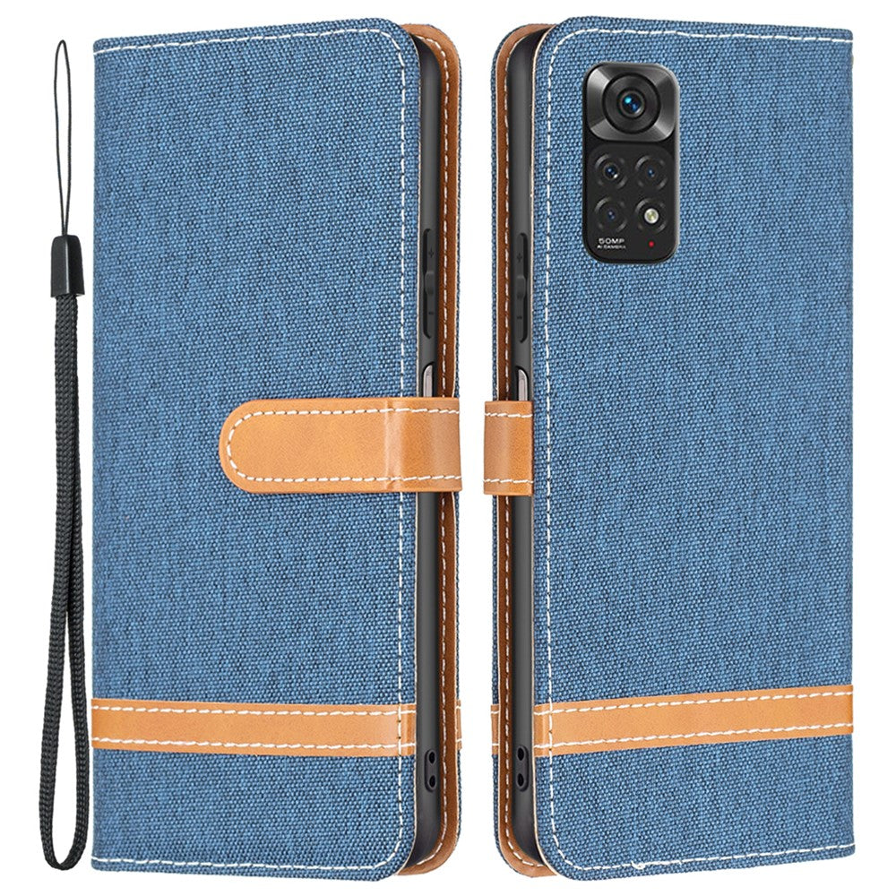 For Xiaomi Redmi Note 11 4G (Qualcomm) Jeans Cloth Texture Color Splicing Leather Cover Wallet Stand Flip Phone Case