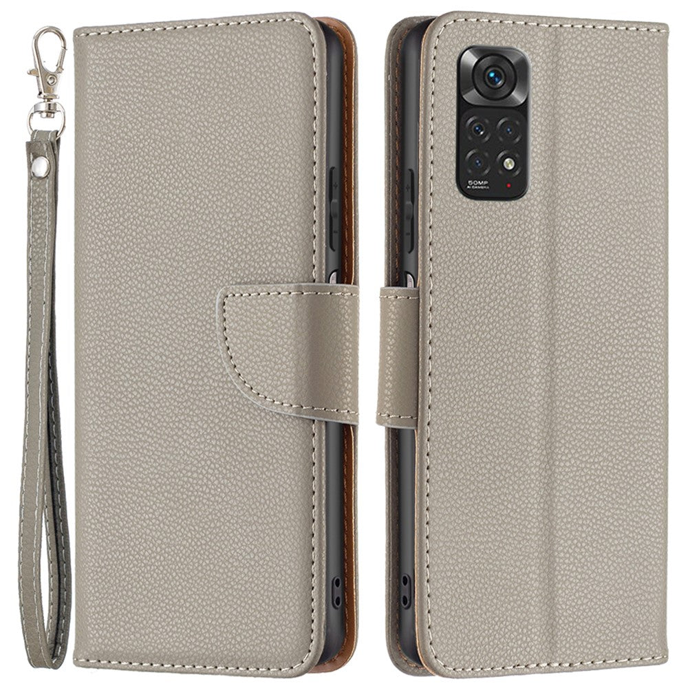 Xiaomi Redmi Note 11 4G (Qualcomm) Litchi Texture PU Läder Plånboksfodral Enfärgat Stativ Mobilmobilfodral