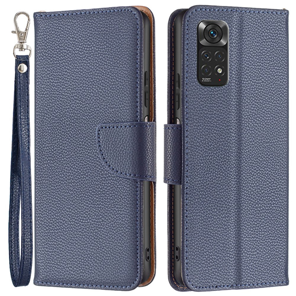 Xiaomi Redmi Note 11 4G (Qualcomm) Litchi Texture PU Läder Plånboksfodral Enfärgat Stativ Mobilmobilfodral