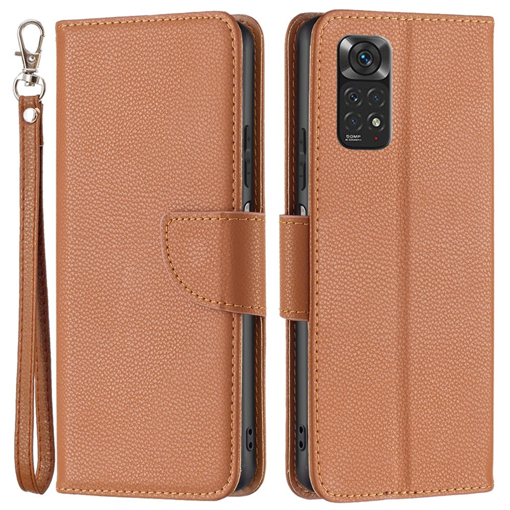Xiaomi Redmi Note 11 4G (Qualcomm) Litchi Texture PU Läder Plånboksfodral Enfärgat Stativ Mobilmobilfodral