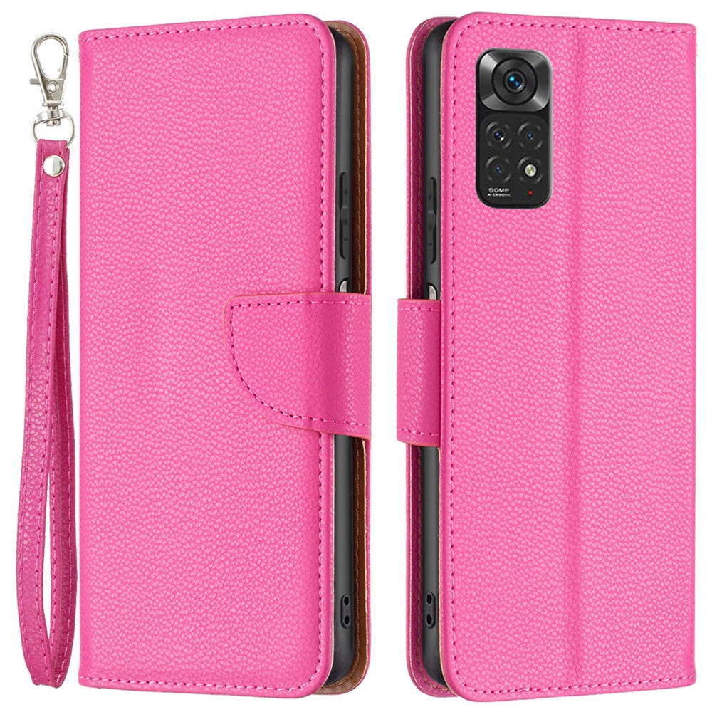 Xiaomi Redmi Note 11 4G (Qualcomm) Litchi Texture PU Läder Plånboksfodral Enfärgat Stativ Mobilmobilfodral