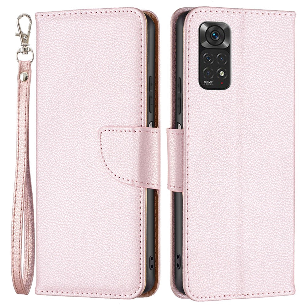 Xiaomi Redmi Note 11 4G (Qualcomm) Litchi Texture PU Läder Plånboksfodral Enfärgat Stativ Mobilmobilfodral