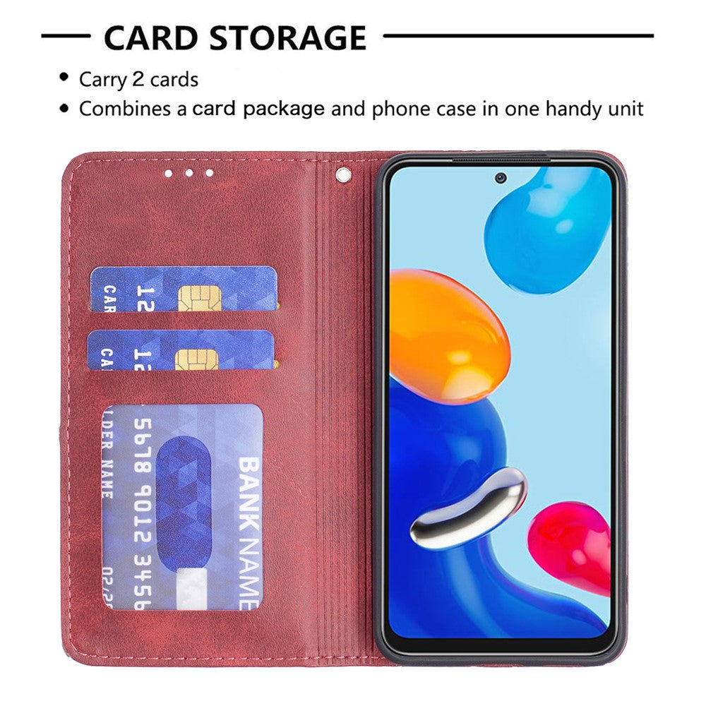 For Xiaomi Redmi Note 11 4G (Qualcomm) Imprinting Pattern Splicing Design Cover with Card Slots Drop-Proof Leather Cell Phone Shell