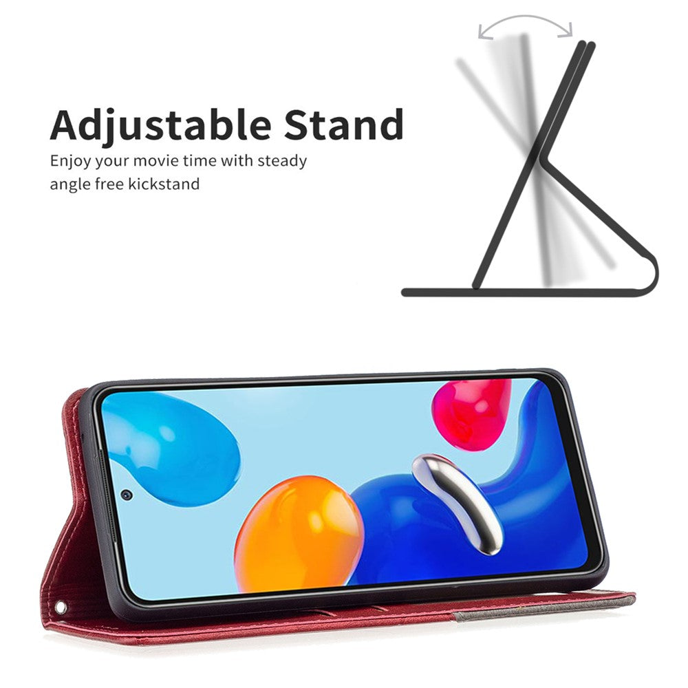 For Xiaomi Redmi Note 11 4G (Qualcomm) Imprinting Pattern Splicing Design Cover with Card Slots Drop-Proof Leather Cell Phone Shell