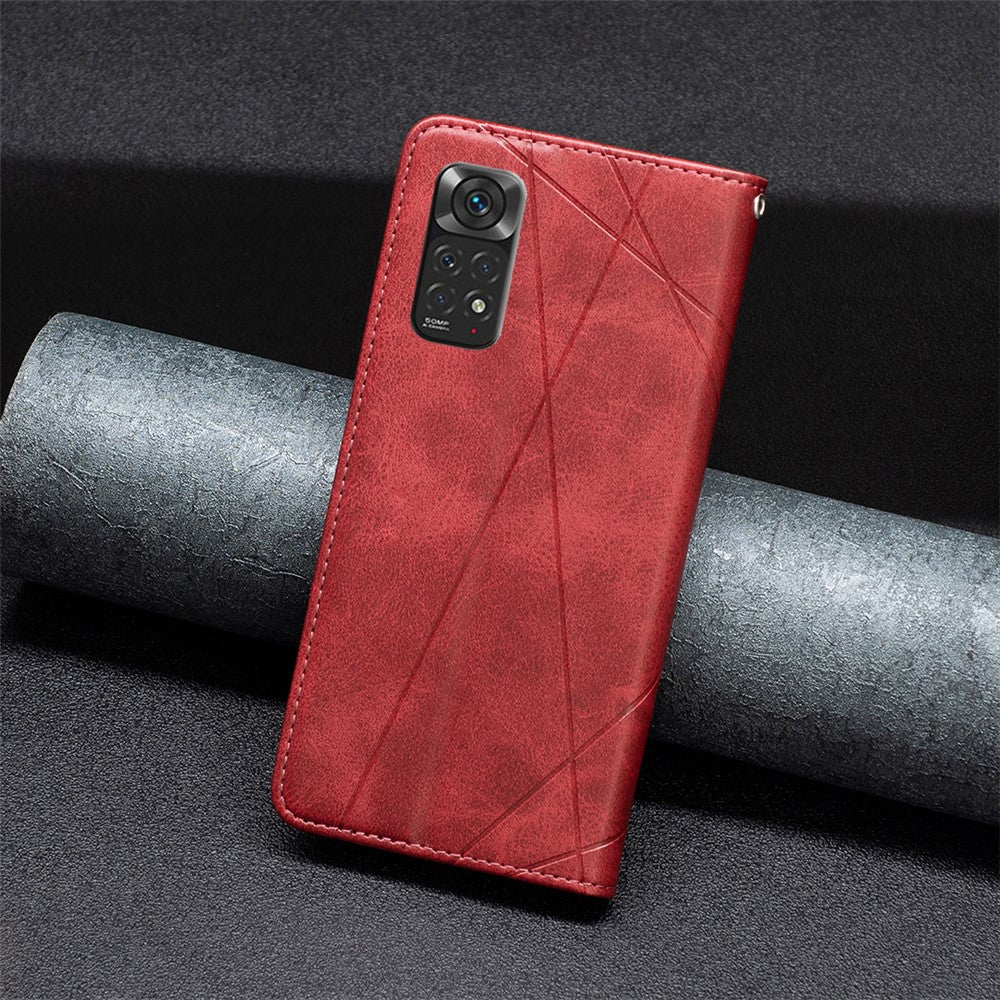 For Xiaomi Redmi Note 11 4G (Qualcomm) Imprinting Pattern Splicing Design Cover with Card Slots Drop-Proof Leather Cell Phone Shell