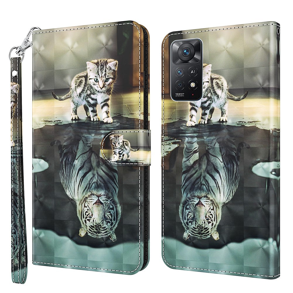For Xiaomi Redmi Note 11S 4G / Redmi Note 11 4G (Qualcomm) 3D Creative Pattern Printing PU Leather Flip Wallet Case Stand Feature Bookstyle Magnetic Protective Cover with Strap