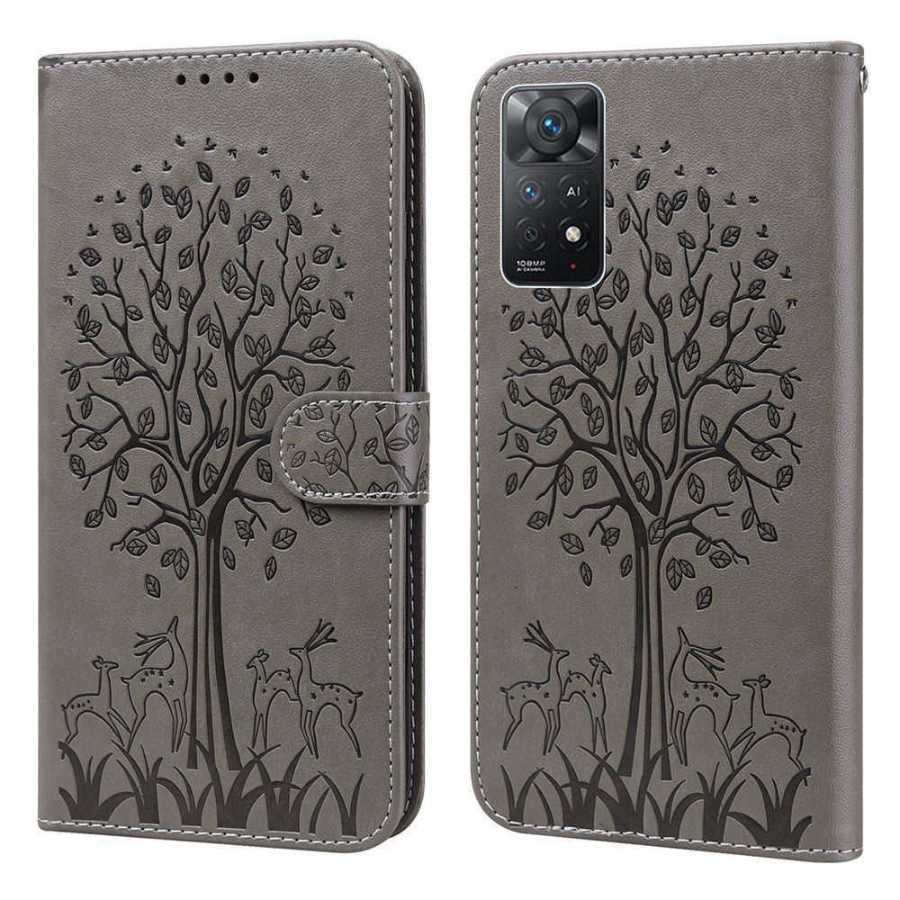 For Xiaomi Redmi Note 12 Pro 4G / 11 Pro 4G (MediaTek) / Note 11 Pro 5G (Qualcomm) Imprinted Stylish Deer Tree Pattern Stand Wallet PU Leather+TPU Anti-scratch Magnetic Cover