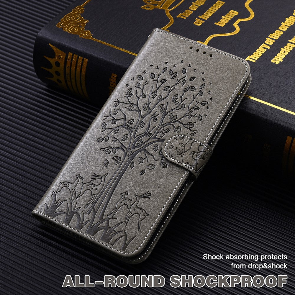 For Xiaomi Redmi Note 12 Pro 4G / 11 Pro 4G (MediaTek) / Note 11 Pro 5G (Qualcomm) Imprinted Stylish Deer Tree Pattern Stand Wallet PU Leather+TPU Anti-scratch Magnetic Cover