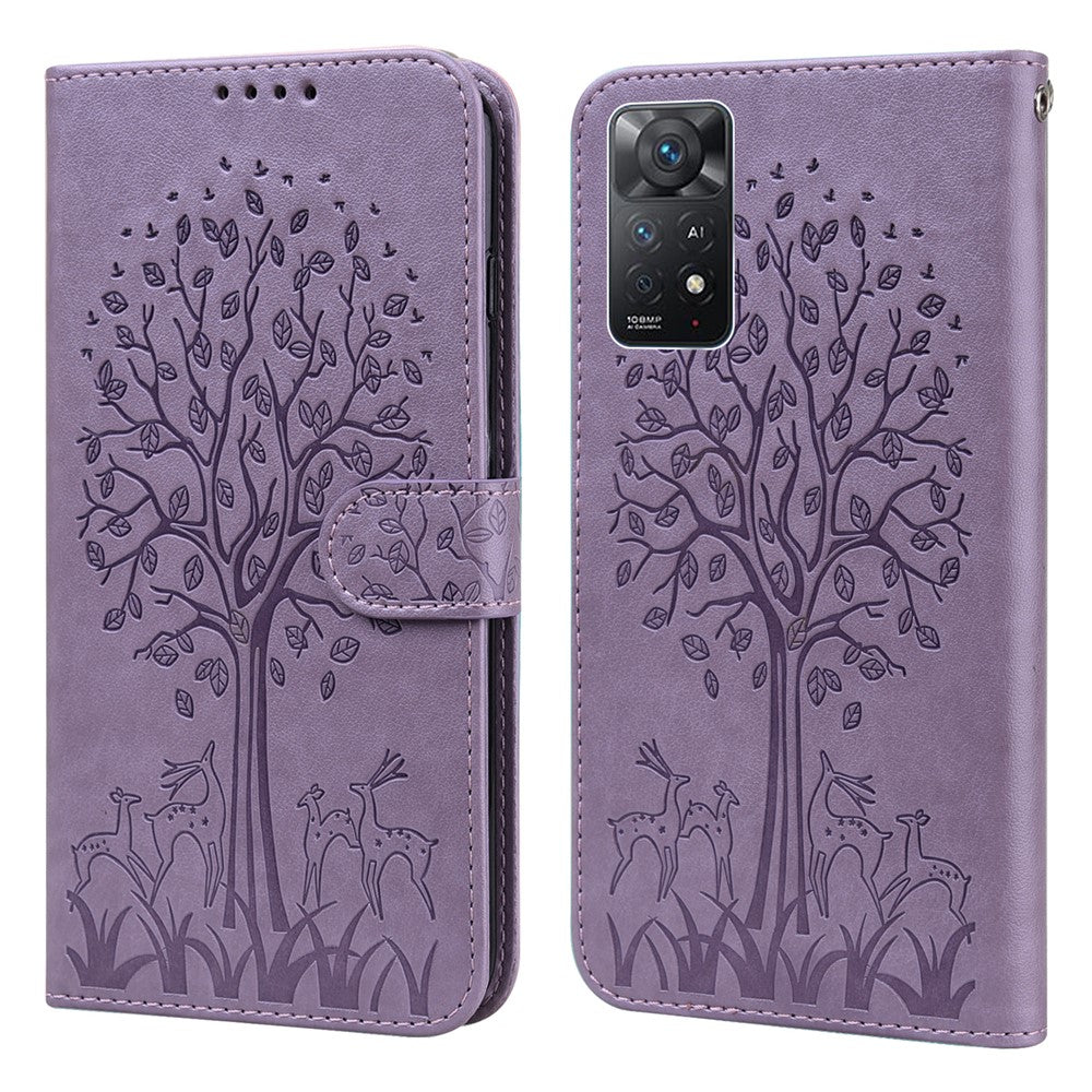 For Xiaomi Redmi Note 12 Pro 4G / 11 Pro 4G (MediaTek) / Note 11 Pro 5G (Qualcomm) Imprinted Stylish Deer Tree Pattern Stand Wallet PU Leather+TPU Anti-scratch Magnetic Cover
