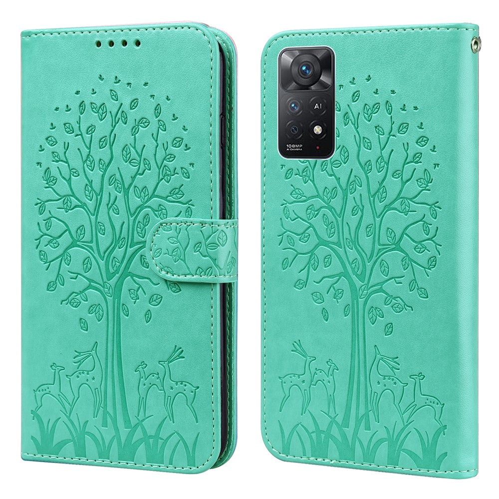 For Xiaomi Redmi Note 12 Pro 4G / 11 Pro 4G (MediaTek) / Note 11 Pro 5G (Qualcomm) Imprinted Stylish Deer Tree Pattern Stand Wallet PU Leather+TPU Anti-scratch Magnetic Cover