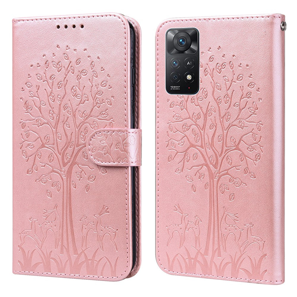 For Xiaomi Redmi Note 12 Pro 4G / 11 Pro 4G (MediaTek) / Note 11 Pro 5G (Qualcomm) Imprinted Stylish Deer Tree Pattern Stand Wallet PU Leather+TPU Anti-scratch Magnetic Cover