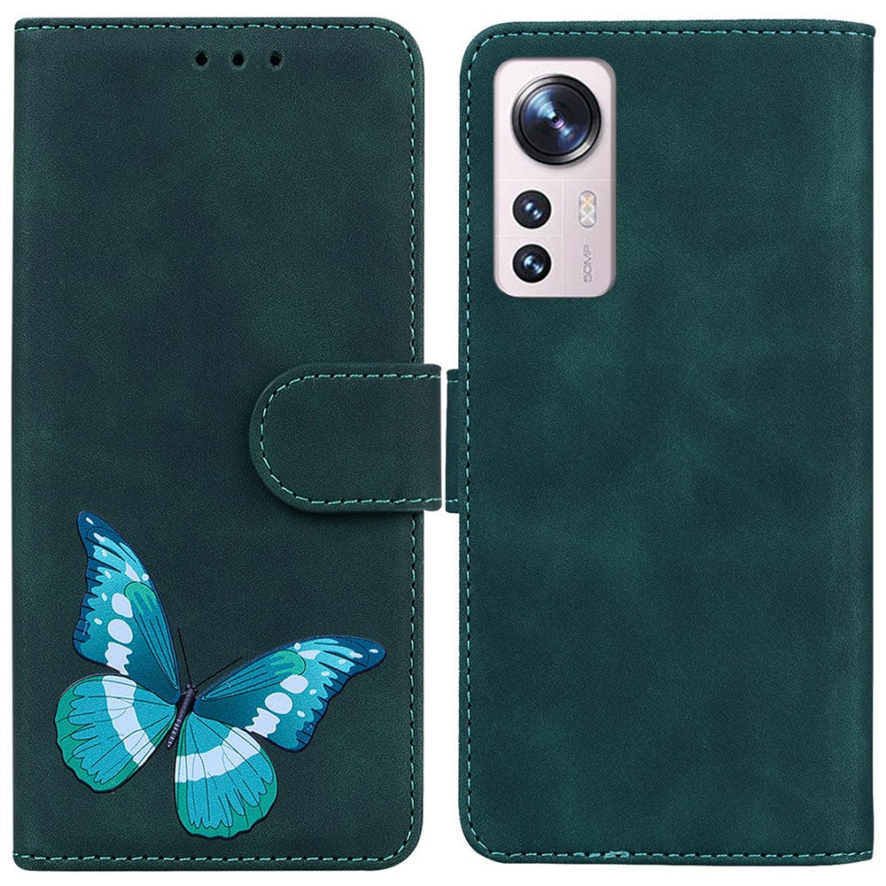 Magnetic Closure Case for Xiaomi 12 Pro 5G/12S Pro 5G/12 Pro (Dimensity) 5G Shockproof Phone Case with Wallet/Stand Butterfly Pattern Printed PU Leather Flip Cover