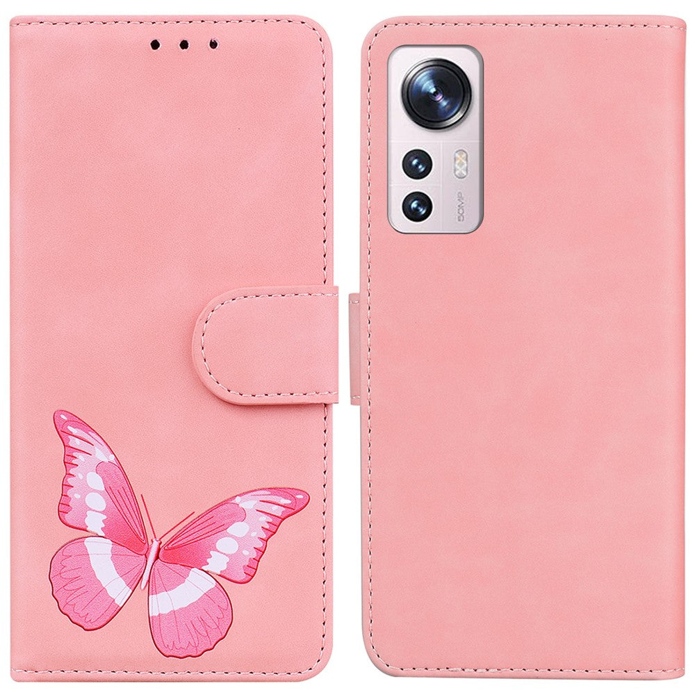Magnetic Closure Case for Xiaomi 12 Pro 5G/12S Pro 5G/12 Pro (Dimensity) 5G Shockproof Phone Case with Wallet/Stand Butterfly Pattern Printed PU Leather Flip Cover