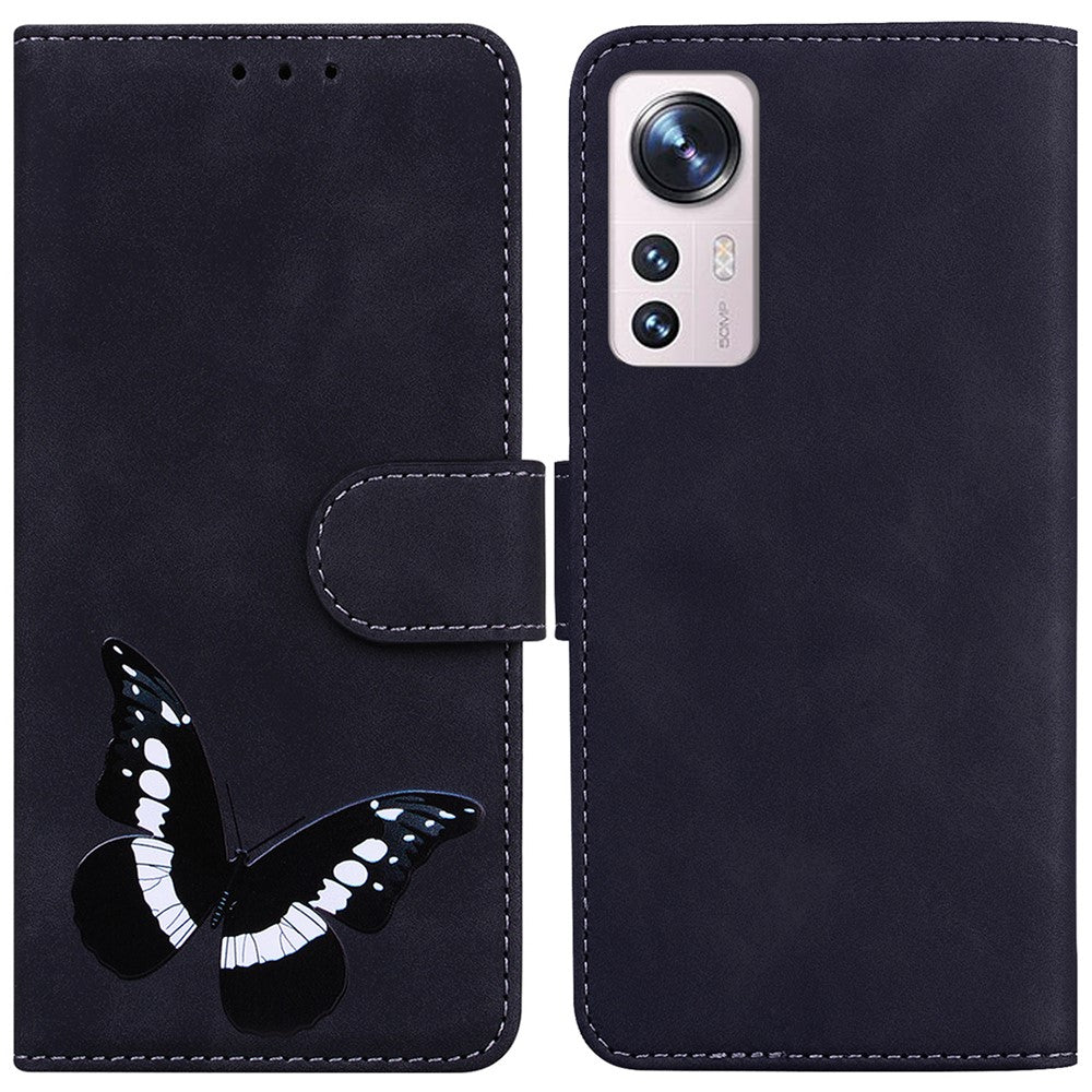 Magnetic Closure Case for Xiaomi 12 Pro 5G/12S Pro 5G/12 Pro (Dimensity) 5G Shockproof Phone Case with Wallet/Stand Butterfly Pattern Printed PU Leather Flip Cover
