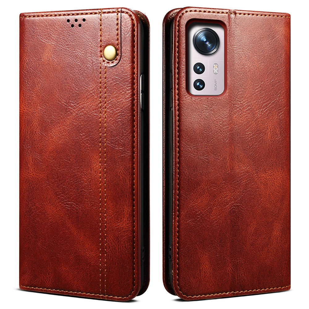 For Xiaomi 12/12X/12S 5G Wallet Phone Case Magnetic Absorption Waxy Crazy Horse Texture PU Leather Stand Phone Cover