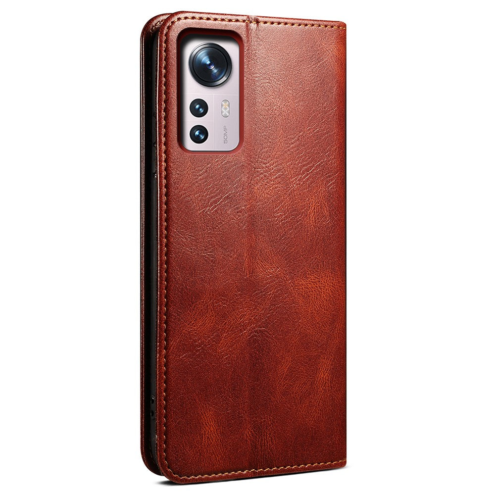For Xiaomi 12/12X/12S 5G Wallet Phone Case Magnetic Absorption Waxy Crazy Horse Texture PU Leather Stand Phone Cover