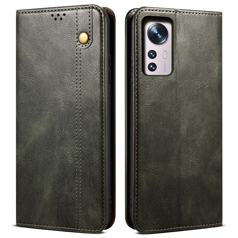 Xiaomi 12/12X/12S 5G plånboksfodral magnetiskt absorberande vaxartad galen häststruktur PU-läder stativfodral