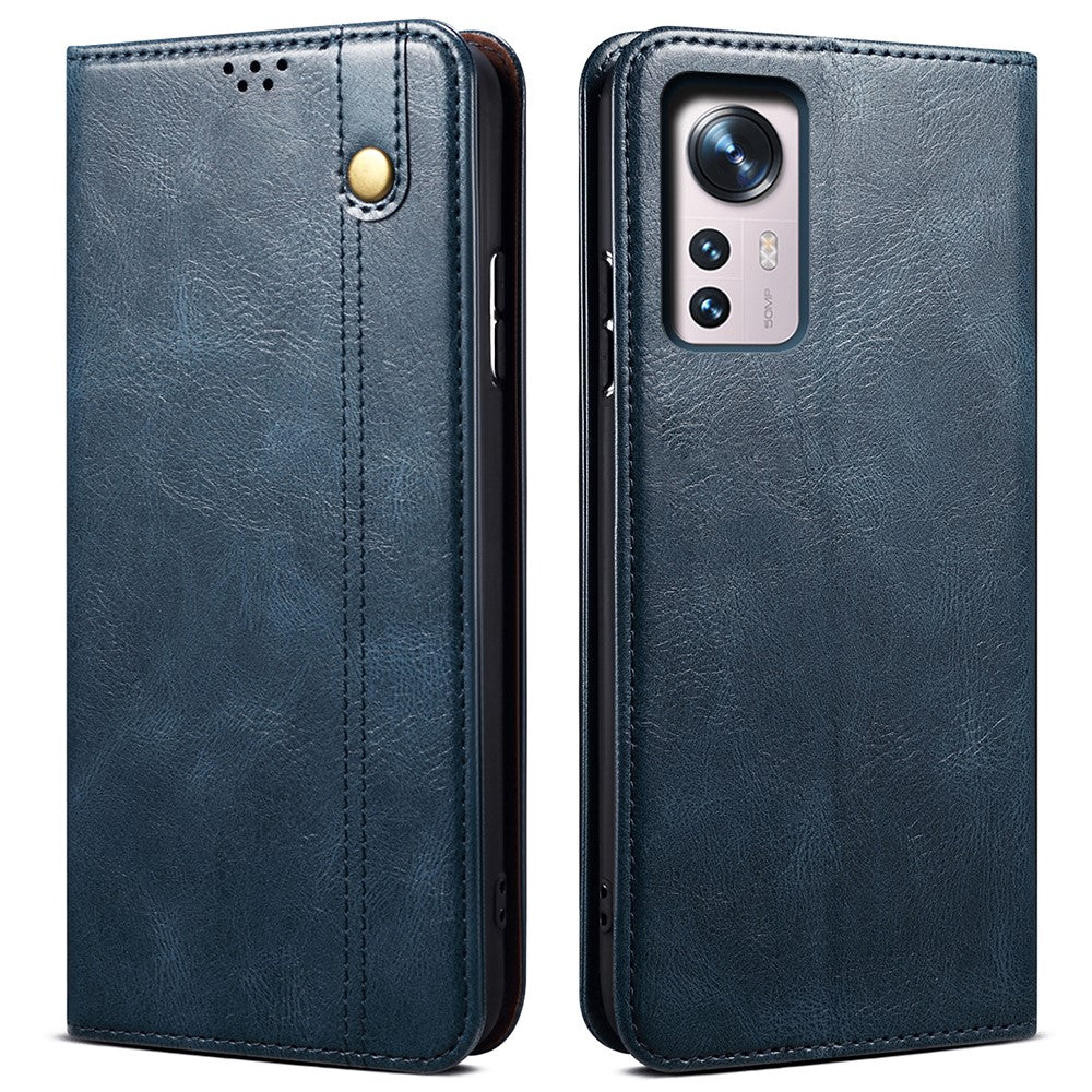 Xiaomi 12/12X/12S 5G plånboksfodral magnetiskt absorberande vaxartad galen häststruktur PU-läder stativfodral