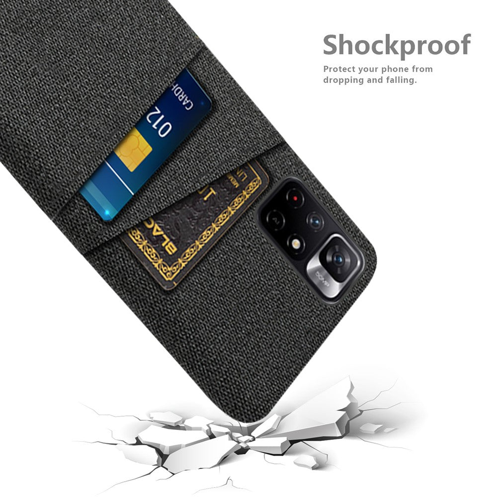 Xiaomi Redmi Note 11 5G (Kina) (MediaTek)/Redmi Note 11T 5G/Redmi Note 11S 5G Tygstruktur Multifunktionellt Dubbla Kortfatt Mobilskal Tyg + PC Bakstycke mobilskal