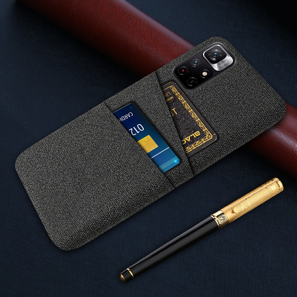 Xiaomi Redmi Note 11 5G (Kina) (MediaTek)/Redmi Note 11T 5G/Redmi Note 11S 5G Tygstruktur Multifunktionellt Dubbla Kortfatt Mobilskal Tyg + PC Bakstycke mobilskal