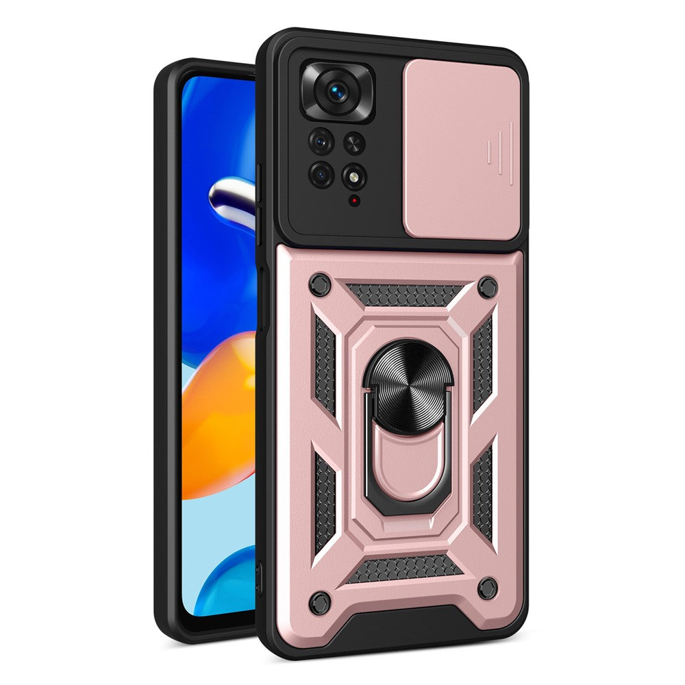 For Xiaomi Redmi Note 12 Pro 4G / 11 Pro 4G (MediaTek) / Note 11 Pro 5G (Qualcomm) PC + TPU Hybrid Slide Camera Cover Built-in Metal Sheet Mobile Phone Shell with Kickstand