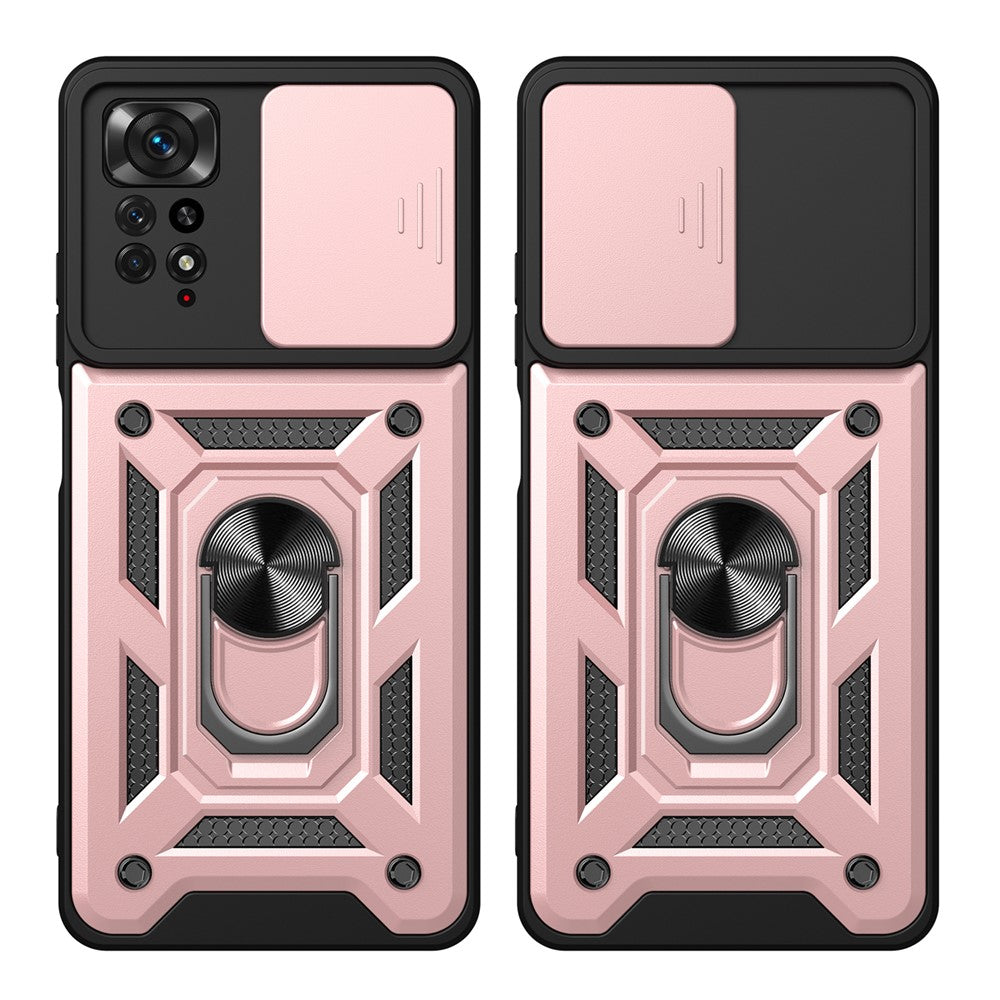 For Xiaomi Redmi Note 12 Pro 4G / 11 Pro 4G (MediaTek) / Note 11 Pro 5G (Qualcomm) PC + TPU Hybrid Slide Camera Cover Built-in Metal Sheet Mobile Phone Shell with Kickstand