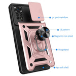 For Xiaomi Redmi Note 12 Pro 4G / 11 Pro 4G (MediaTek) / Note 11 Pro 5G (Qualcomm) PC + TPU Hybrid Slide Camera Cover Built-in Metal Sheet Mobile Phone Shell with Kickstand
