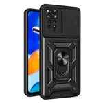For Xiaomi Redmi Note 12 Pro 4G / 11 Pro 4G (MediaTek) / Note 11 Pro 5G (Qualcomm) PC + TPU Hybrid Slide Camera Cover Built-in Metal Sheet Mobile Phone Shell with Kickstand