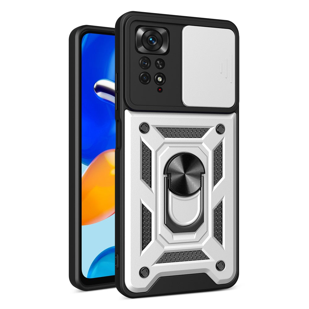For Xiaomi Redmi Note 12 Pro 4G / 11 Pro 4G (MediaTek) / Note 11 Pro 5G (Qualcomm) PC + TPU Hybrid Slide Camera Cover Built-in Metal Sheet Mobile Phone Shell with Kickstand