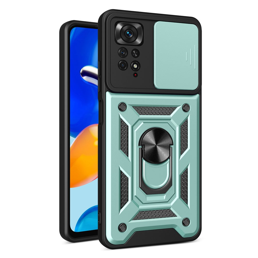 For Xiaomi Redmi Note 12 Pro 4G / 11 Pro 4G (MediaTek) / Note 11 Pro 5G (Qualcomm) PC + TPU Hybrid Slide Camera Cover Built-in Metal Sheet Mobile Phone Shell with Kickstand