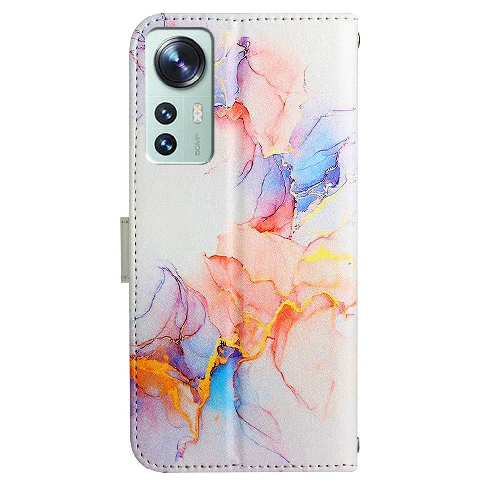 YB Pattern Printing Leather Series-5 for Xiaomi 12 Pro 5G/12S Pro 5G/12 Pro (Dimensity) 5G PU Leather Book Wallet Case Stand Feature Marble Pattern Magnetic Flip Wrist Strap Phone Cover