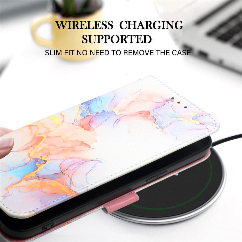 YB Pattern Printing Leather Series-5 for Xiaomi 12/12X/12S 5G Printed Marble Pattern Wallet Flip Case Stand Full-Body Protective Cover with Detachable Wrist Strap