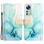 YB cover med mønstertryk i læderserie 5 til Xiaomi 12/12X/12S 5G, trykt marmormønster, pung, flipcover, stativ, fuldkropsbeskyttelse og aftagelig håndledsrem